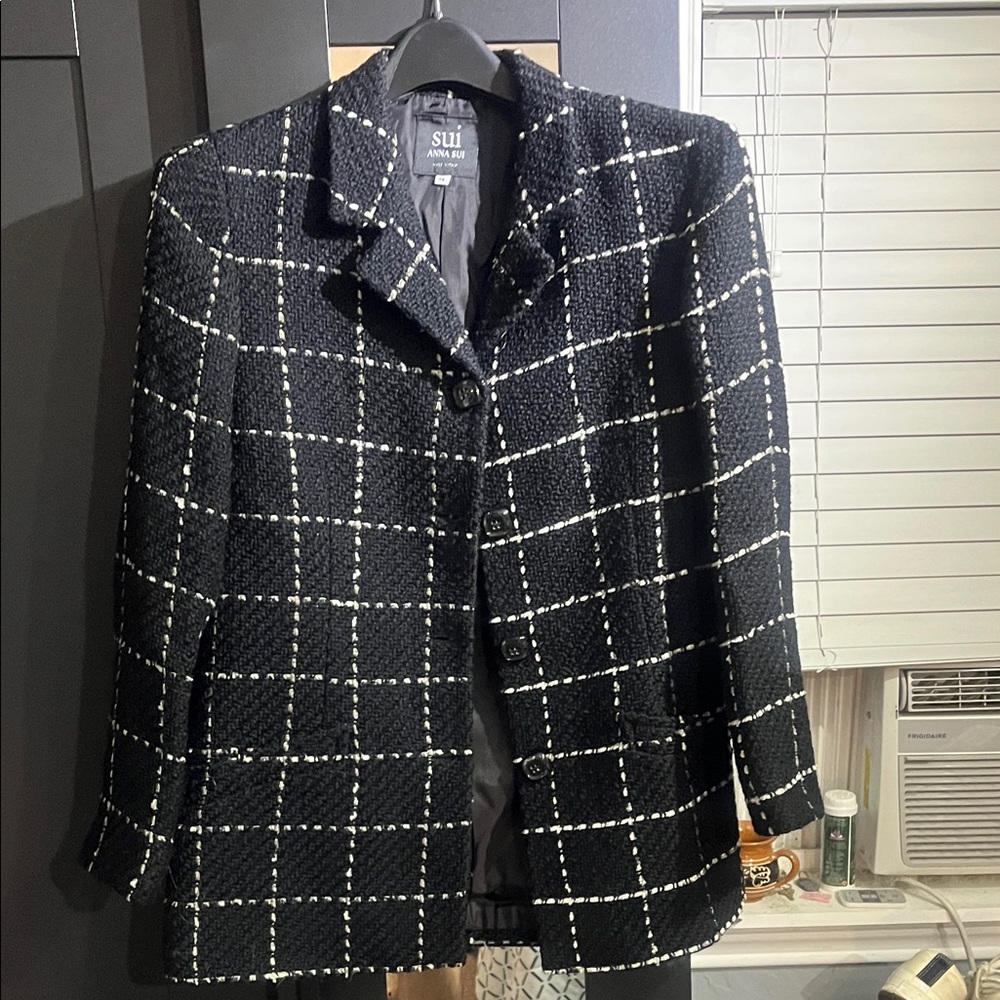 Anna Sui Black and White Plaid Blazer